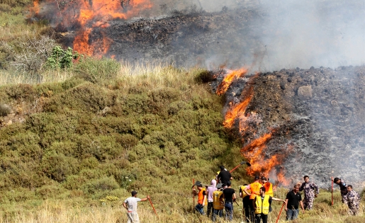 مستوطنون يضرمون النار بأراضي زراعية في حوارة